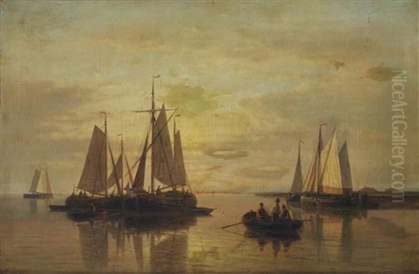 Sailing Boats In A Bay At Dusk by Abraham Hulk the Elder