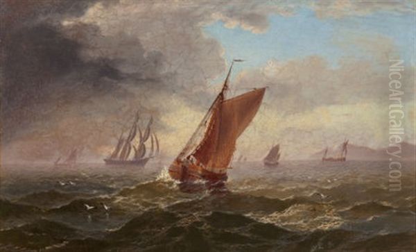 Sailing In A Stiff Breeze, 1883 Oil Painting by Abraham Hulk the Elder