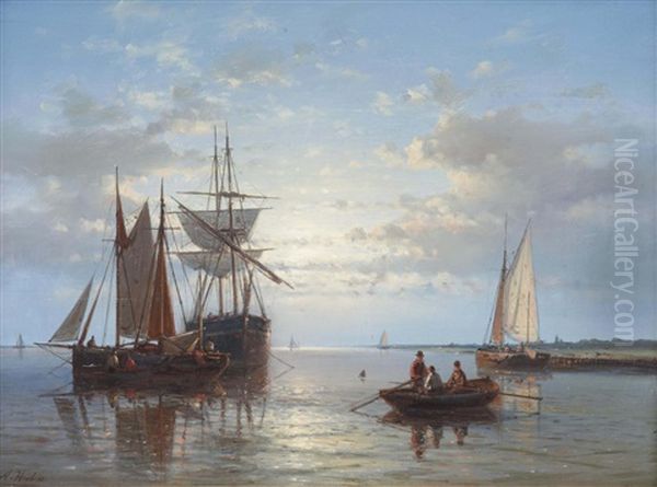 Fishermen At Sunset Oil Painting by Abraham Hulk the Elder