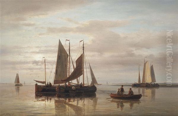 Fishermen On A Calm River Oil Painting by Abraham Hulk the Elder