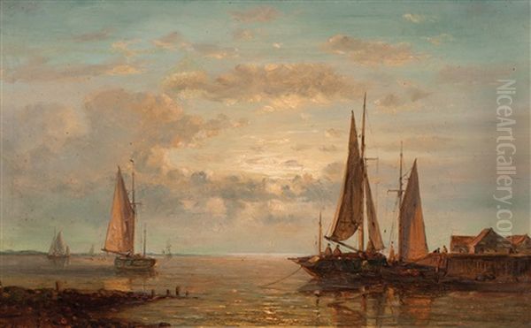 Moored Fishing Boats Oil Painting by Abraham Hulk the Elder