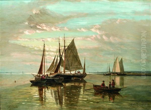 Moored Fishing Boats Oil Painting by Abraham Hulk the Elder