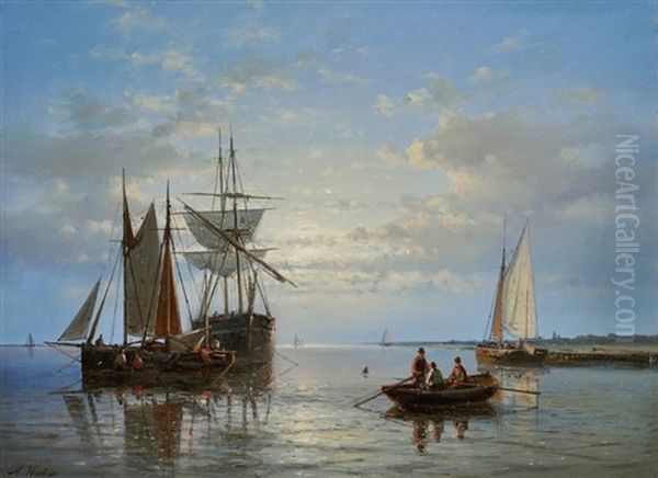 Fishermen At Sunset Oil Painting by Abraham Hulk the Elder