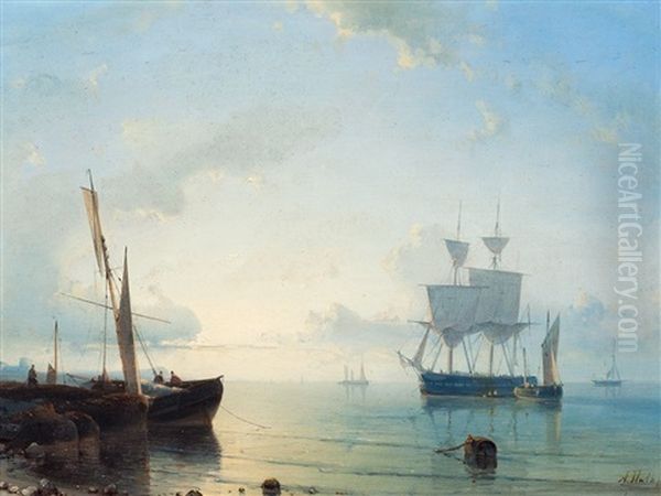 Ships In Calm Water Oil Painting by Abraham Hulk the Elder