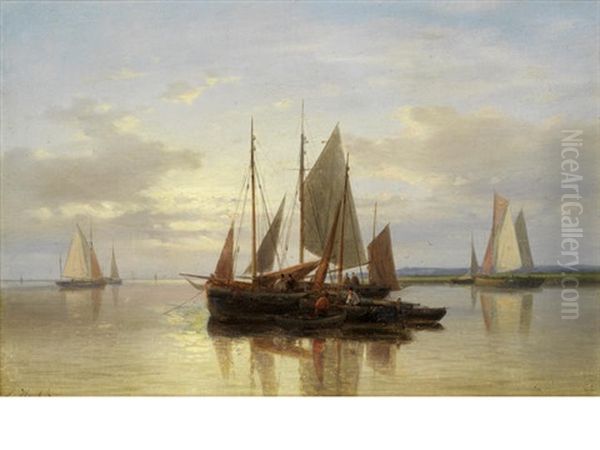 Fishing Boats In Calm Water Oil Painting by Abraham Hulk the Elder