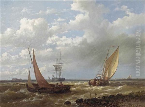 Dutch Sailing Vessels In Choppy Waters Oil Painting by Abraham Hulk the Elder