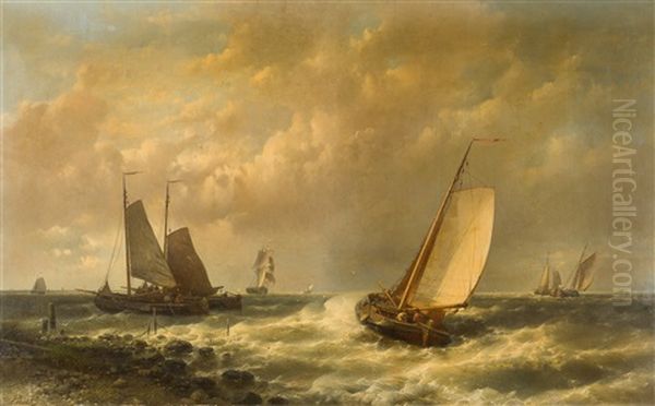 Kustenszene Mit Fischerbooten Bei Sturmischer See Oil Painting by Abraham Hulk the Elder