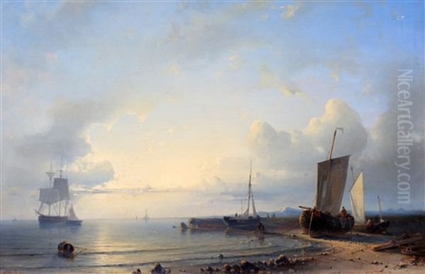 Vissersschepen Op Het Strand En Op De Rede Oil Painting by Abraham Hulk the Elder