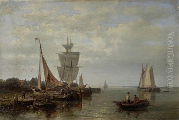 Fishing Boats Approaching A Shore In A Calm Oil Painting by Abraham Hulk the Elder