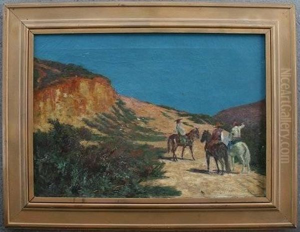 New Mexican Landscape Withriders Oil Painting by Barrett