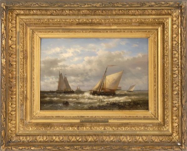 Ships Off The Coast Oil Painting by Abraham Hulk the Elder