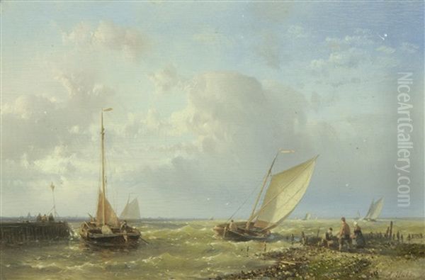 Fishing Vessels In Choppy Waters Oil Painting by Abraham Hulk the Elder