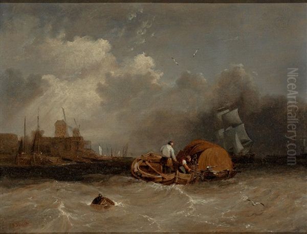 Marine Mit Fischerbooten Und Segelschiffen, Seitlich Hafenansicht Oil Painting by Abraham Hulk the Elder