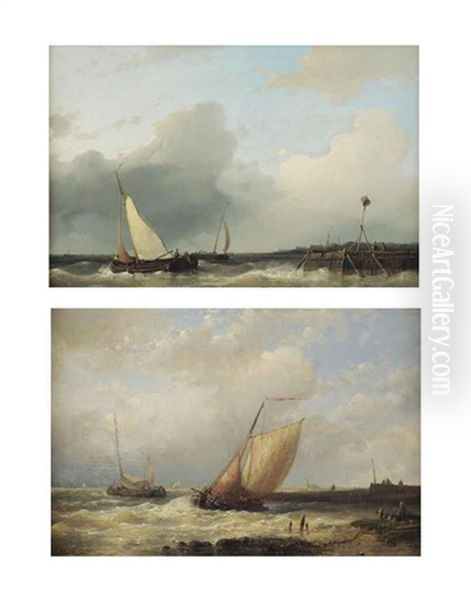 Two Dutch Platbodems Shipping Off The Coast Oil Painting by Abraham Hulk the Elder