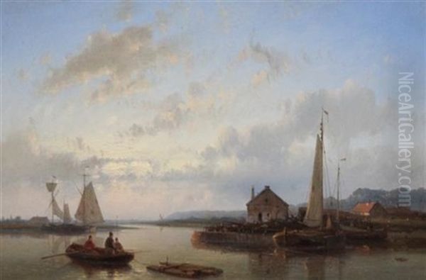 Tranquil Dutch Estaury Scene Oil Painting by Abraham Hulk the Elder