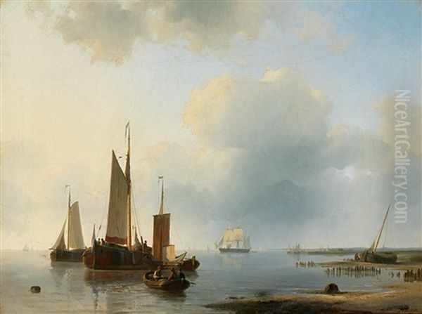 Uferstuck Mit Segelbooten An Einem Prachtvollen Tag Oil Painting by Abraham Hulk the Elder