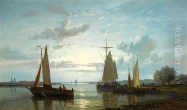 Fishing Boats On The Scheldt Oil Painting by Abraham Hulk the Elder