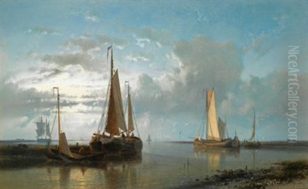 Fishing Vessels In An Estuary Oil Painting by Abraham Hulk the Elder