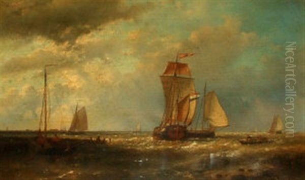 Shipping In Choppy Waters Off A Shore Oil Painting by Abraham Hulk the Elder