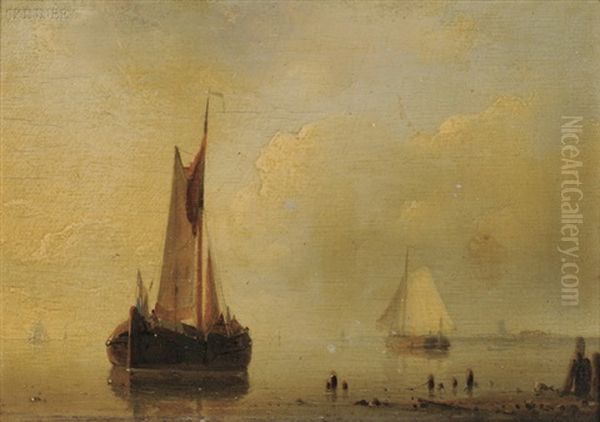 Sailing Boats In A Calm (+ Sailing Boats Off The Coast In A Stiff Breeze; 2 Works) Oil Painting by Abraham Hulk the Elder