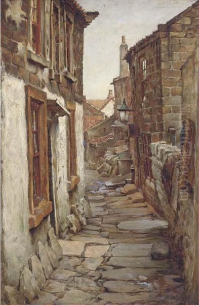 A Cobbled Street Oil Painting by Barrett