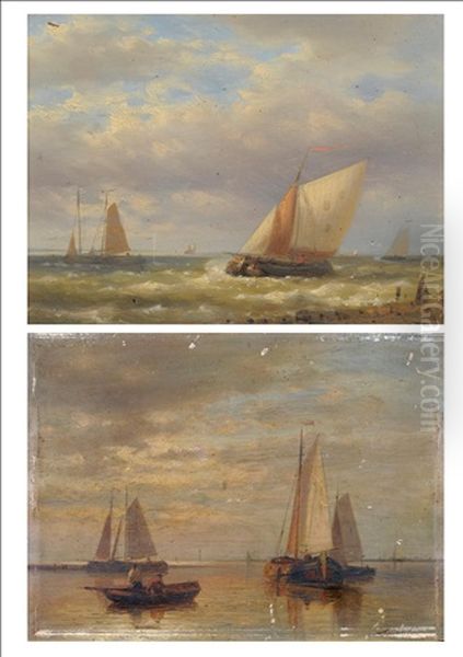 Dutch Fishing Boats In A Calm (+ Dutch Fishing Boats In A Windswept Sea; Pair) Oil Painting by Abraham Hulk the Elder