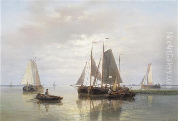 Shipping Scenes (pair) Oil Painting by Abraham Hulk the Elder