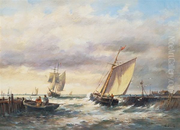 Fisherboat Putting To Sea Oil Painting by Abraham Hulk the Elder