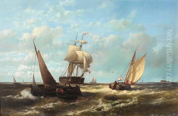 Barges And Small Traders In A Stiff Breeze Offshore Oil Painting by Abraham Hulk the Elder