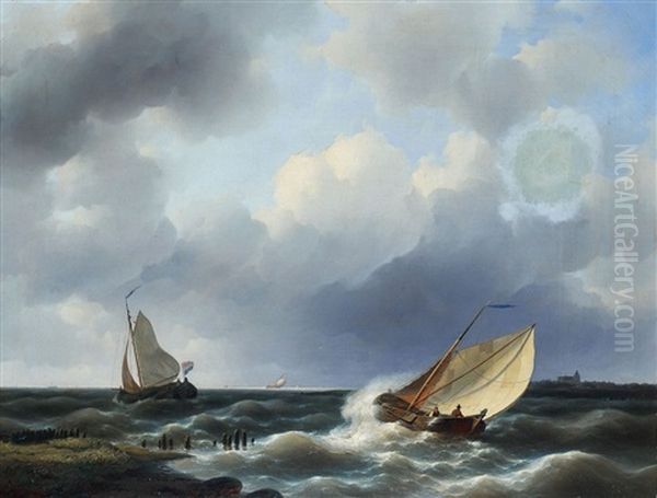 Fischerboote In Kustennahe Auf Bewegter See Oil Painting by Abraham Hulk the Elder