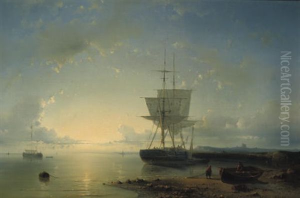 Sunset Over A Calm Oil Painting by Abraham Hulk the Elder