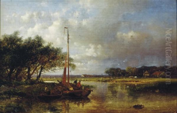 River Landscape With A Sailing Boat Oil Painting by Abraham Hulk the Elder