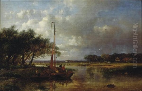 River Landscape With A Sailing Boat Oil Painting by Abraham Hulk the Elder