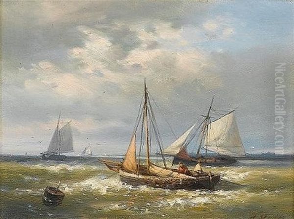 Shipping In A Calm; A Stiff Breeze (2 Works) Oil Painting by Abraham Hulk the Elder