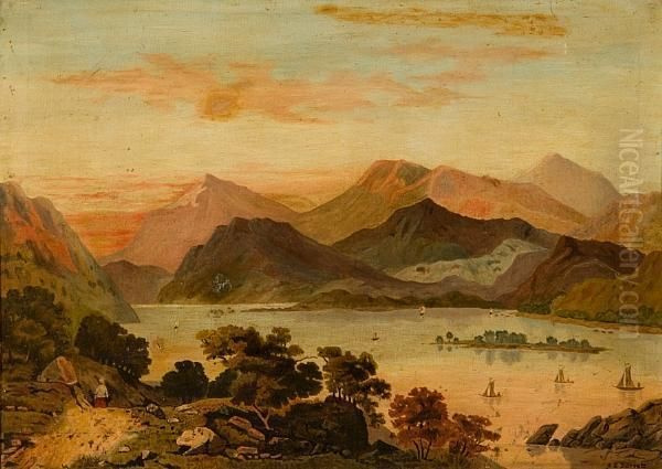 Mountainous Lakeland Landscape Oil Painting by A.E Barrett