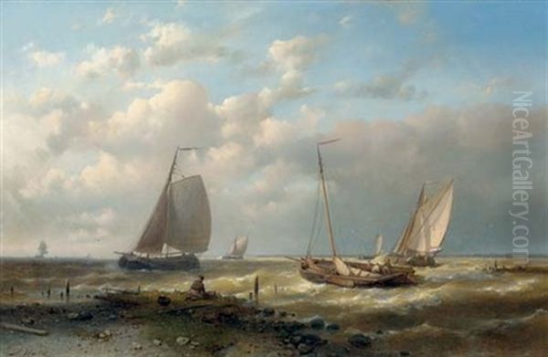 Shipping On A Choppy Sea Oil Painting by Abraham Hulk the Elder