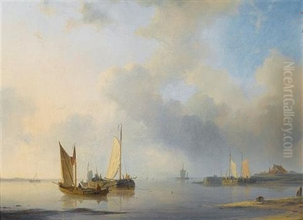 Dutch Barges In A Calm Oil Painting by Abraham Hulk the Elder