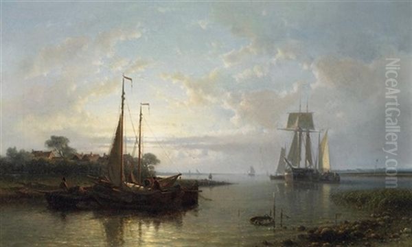 Abendstimmung. Segelboote Auf Ruhigem Binnenmeer Oil Painting by Abraham Hulk the Elder