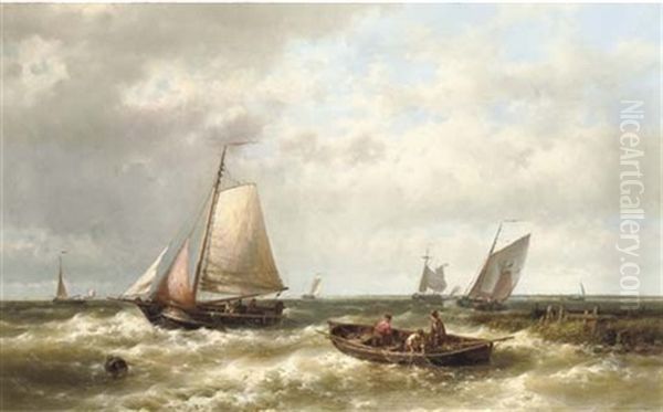 Ships On A Choppy Sea By An Estuary Oil Painting by Abraham Hulk the Elder