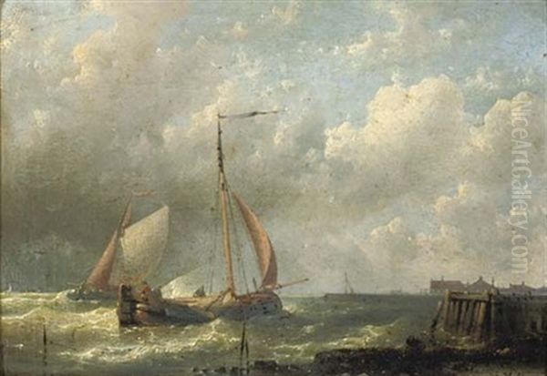 Ships Near A Jetty Oil Painting by Abraham Hulk the Elder