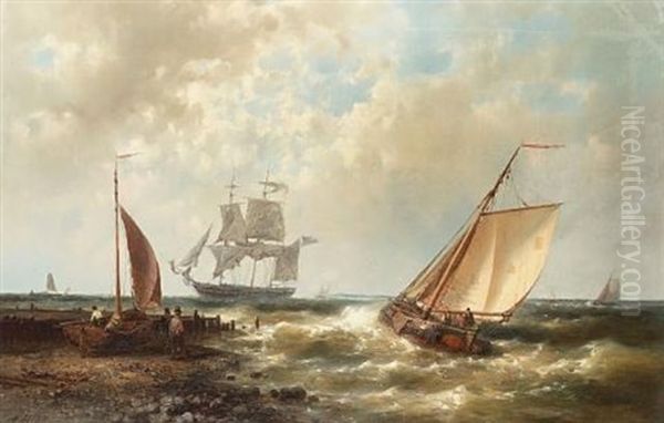 Running Out To Meet The New Arrival Offshore Oil Painting by Abraham Hulk the Elder