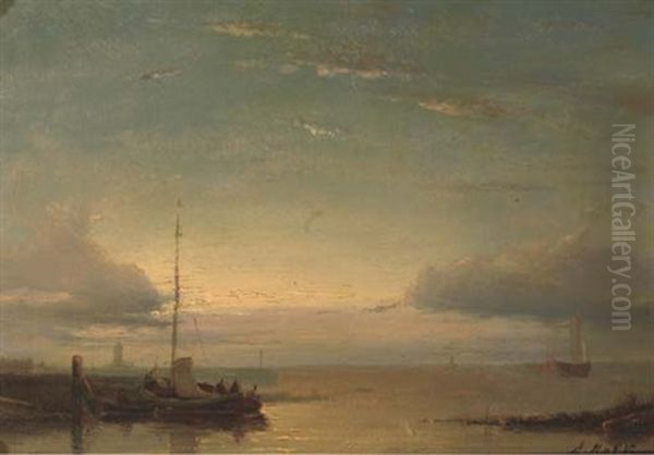 Sunset Over A Calm Oil Painting by Abraham Hulk the Elder