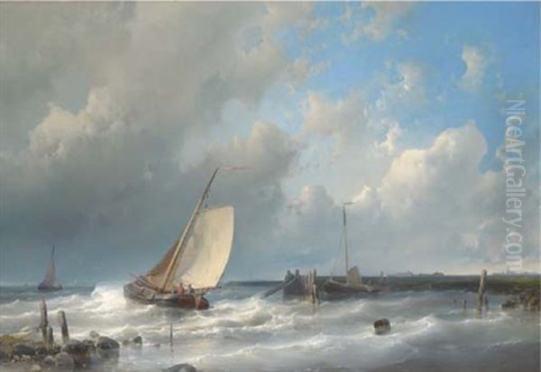 Vessels Off The Coast In A Stiff Breeze Oil Painting by Abraham Hulk the Elder