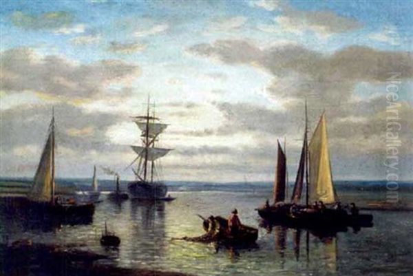 Sunset On The Coast, The Fishers Coming Home Oil Painting by Abraham Hulk the Elder