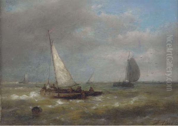 Fishing Vessels In Stormy Waters Oil Painting by Abraham Hulk the Elder