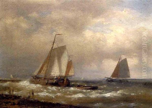 Barges In A Stiff Breeze (+ Barges Moored At Dusk; Pair) Oil Painting by Abraham Hulk the Elder