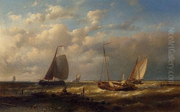 Shipping In Choppy Seas Oil Painting by Abraham Hulk the Elder