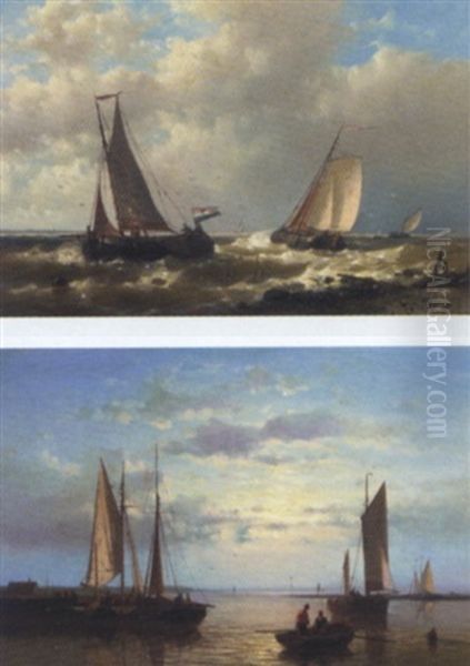 Fishing Boats On The Scheldt Oil Painting by Abraham Hulk the Elder