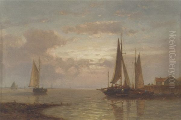 Shipping On A Calm At Sunset Oil Painting by Abraham Hulk the Elder