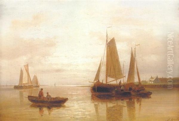 Barges Off The Dutch Coast Oil Painting by Abraham Hulk the Elder